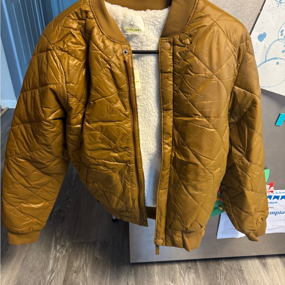 aerie Brown Bomber Jacket with Quilted Design and Relaxed Fit